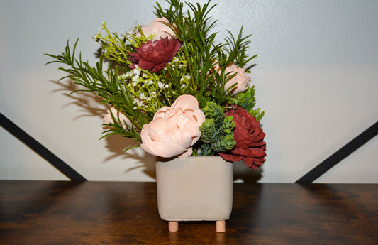 Square Cement Vase Floral Arrangement