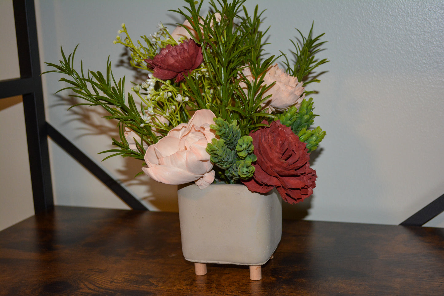 Square Cement Vase Floral Arrangement