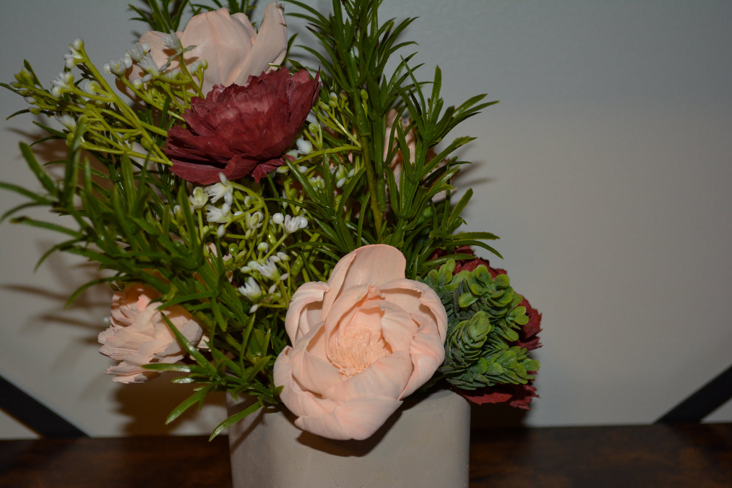 Square Cement Vase Floral Arrangement