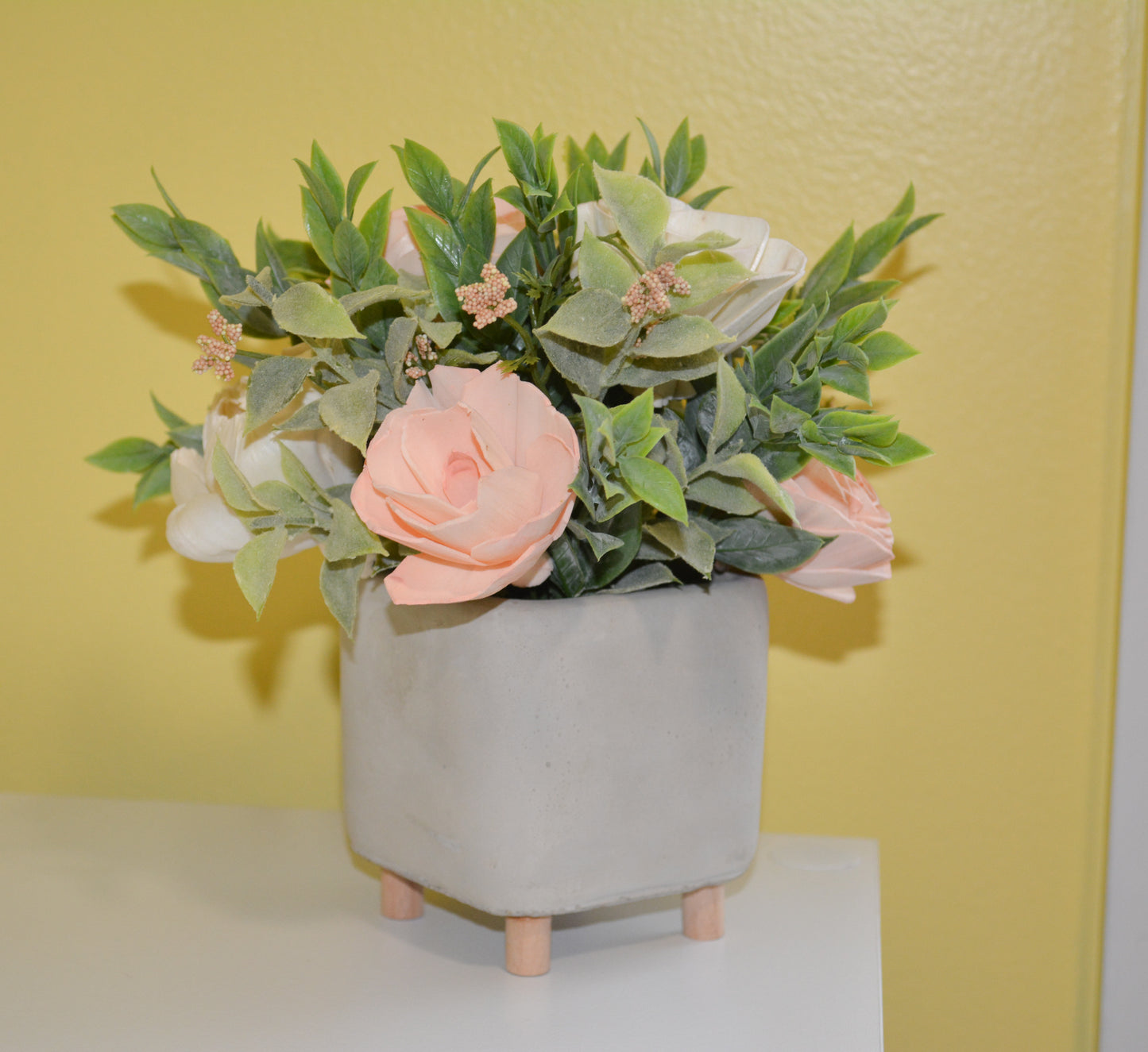 Square Pot with Ivory and Light Pink Flowers