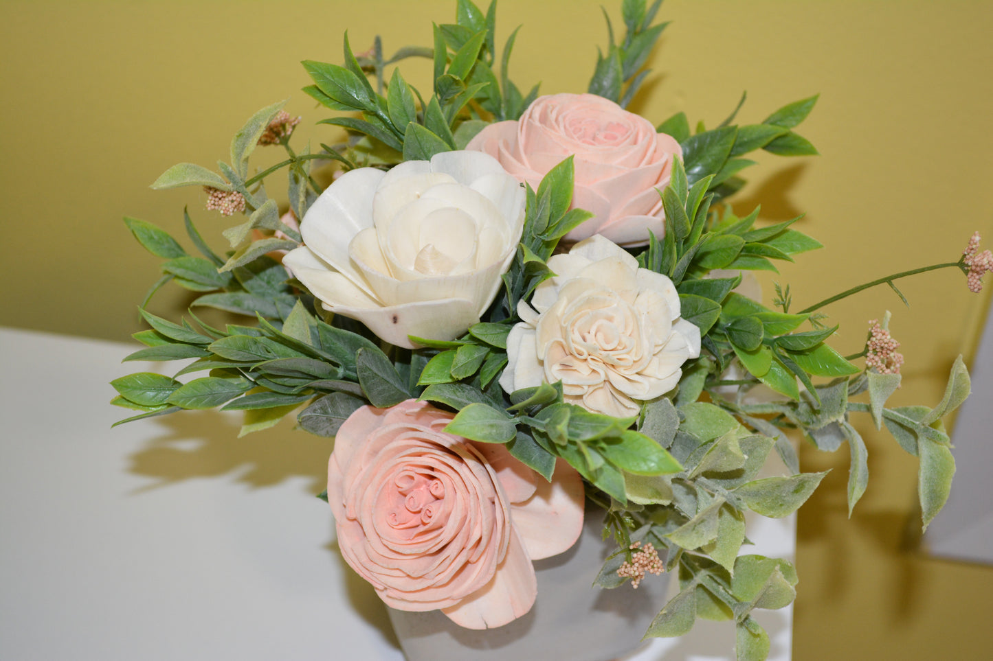 Square Pot with Ivory and Light Pink Flowers