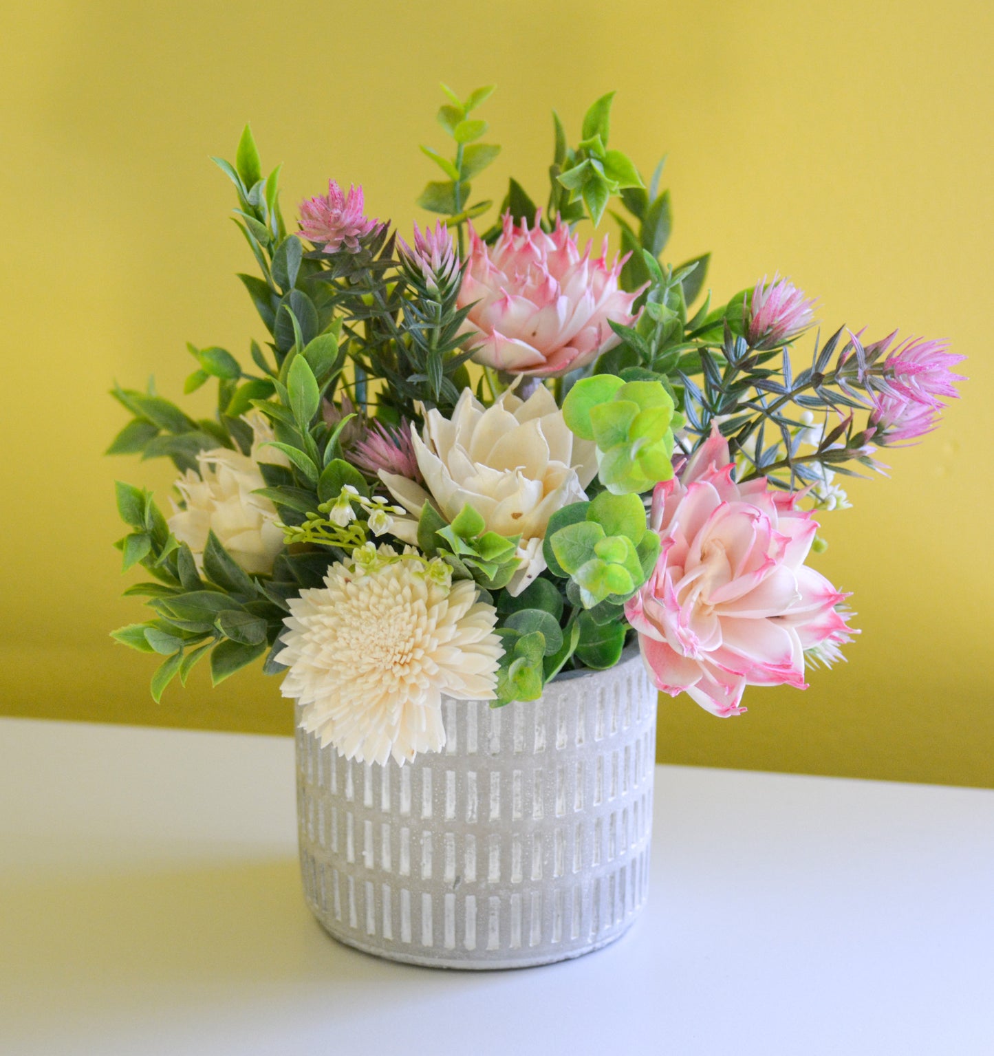 Large Pink and Natural Wood Floral