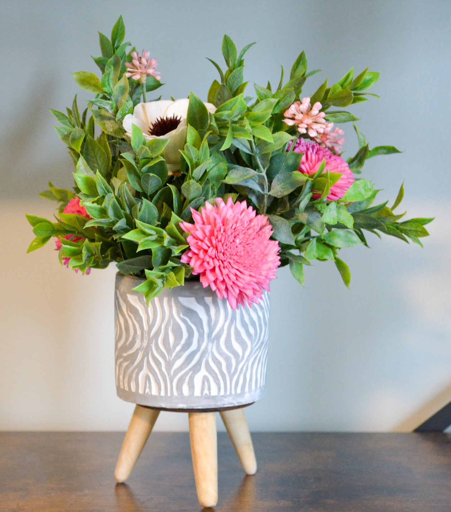 Tall Pink Wood Floral Arrangement