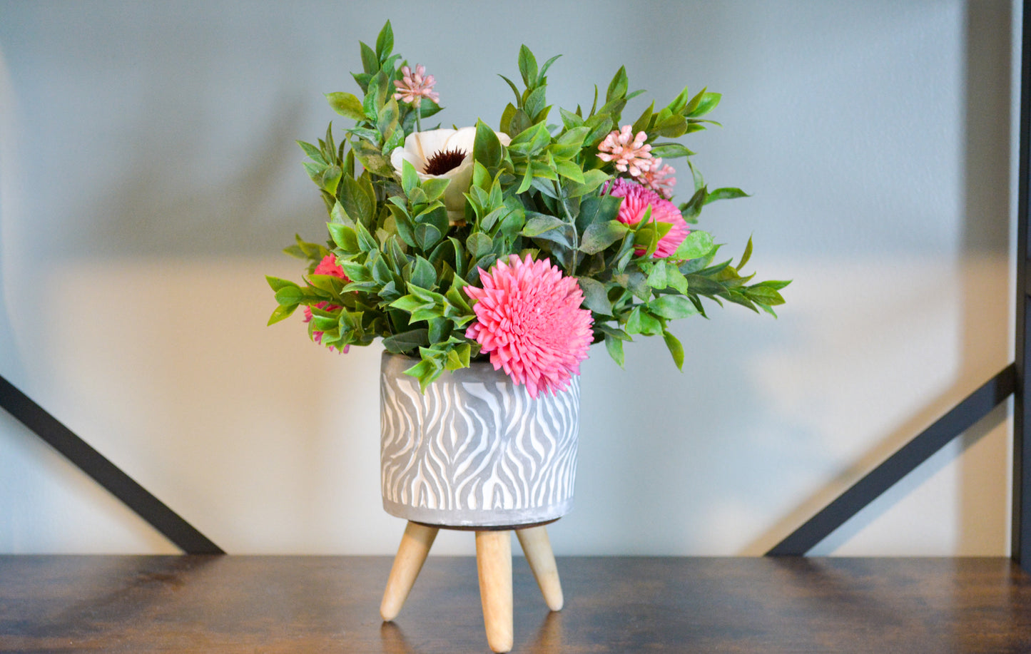 Tall Pink Wood Floral Arrangement