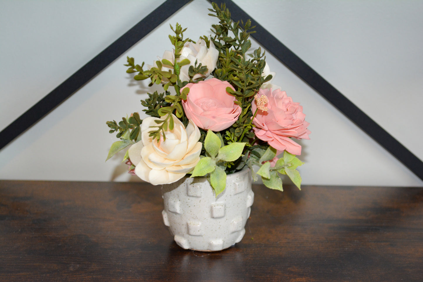 Light Pink and Ivory Wood Flower Arrangement