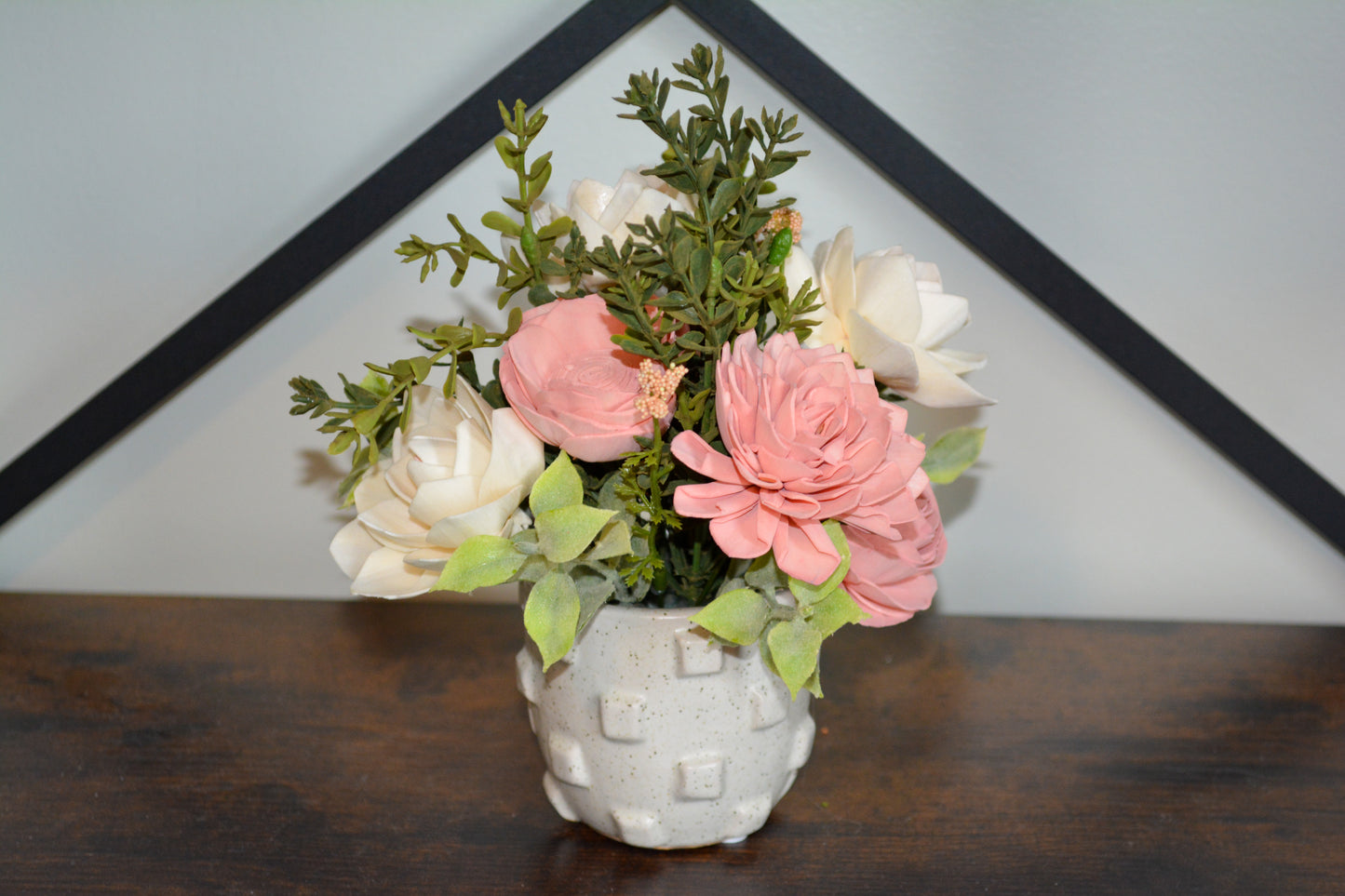 Light Pink and Ivory Wood Flower Arrangement