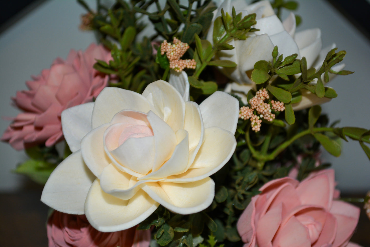 Light Pink and Ivory Wood Flower Arrangement