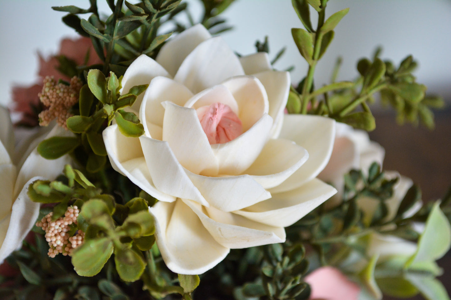 Light Pink and Ivory Wood Flower Arrangement