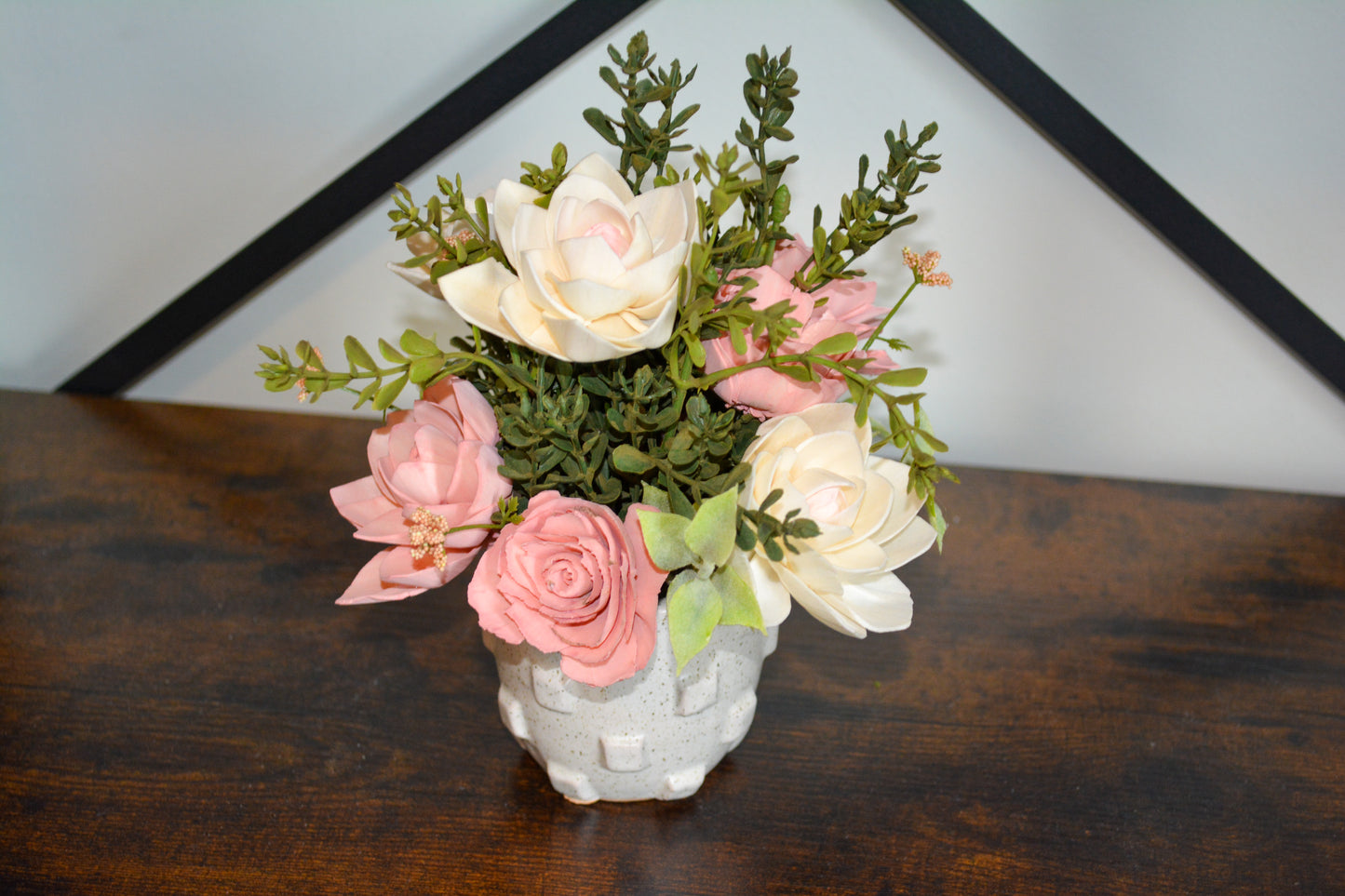 Light Pink and Ivory Wood Flower Arrangement